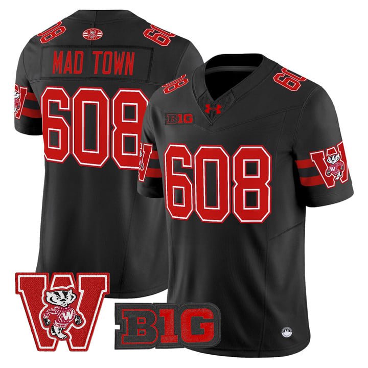 Mad Town Jersey #608 Wisconsin Badgers Throwback Stitched Black