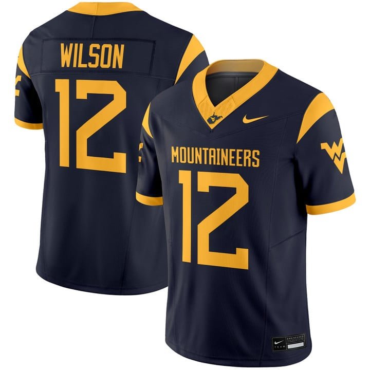 Anthony Wilson Jr Jersey #12 West Virginia Mountaineers 2025 Stitched Navy