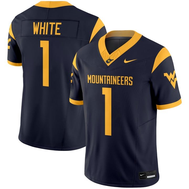Jahiem White Jersey #1 West Virginia Mountaineers 2025 Vapor Stitched Navy