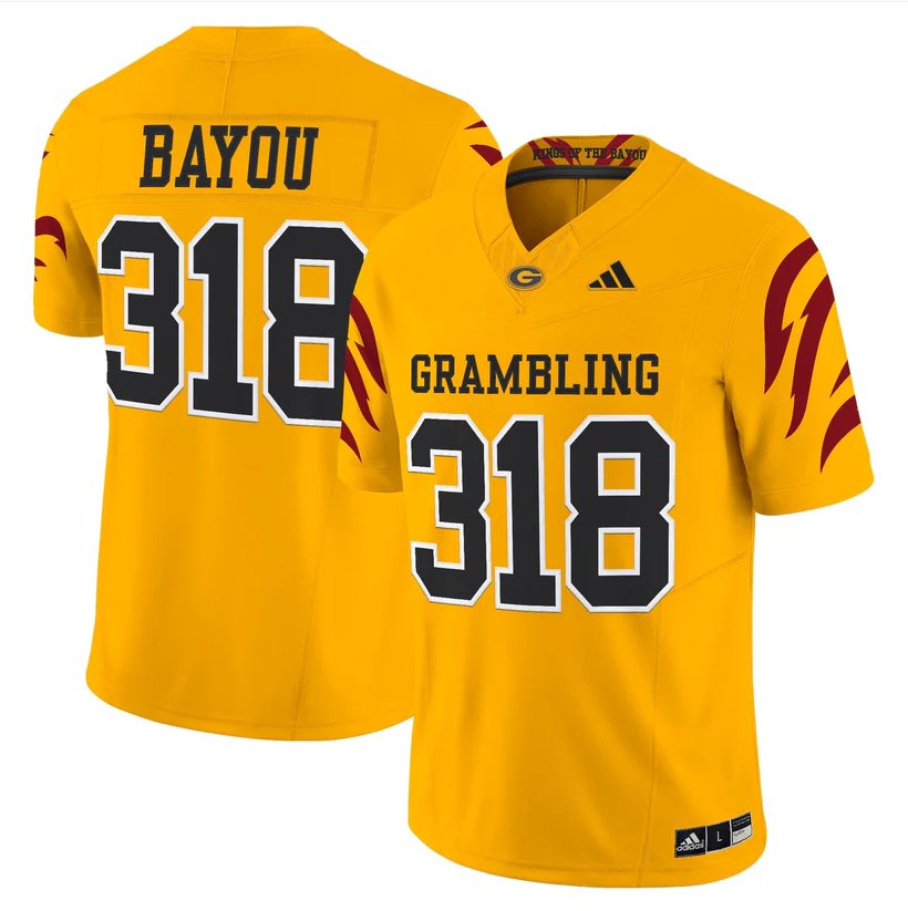 Bayou Jersey #318 Grambling Tigers 2025 Vapor Limited Stitched Gold