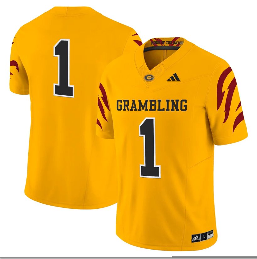 Team Jersey #1 Grambling Tigers 2025 Vapor Limited Stitched Gold