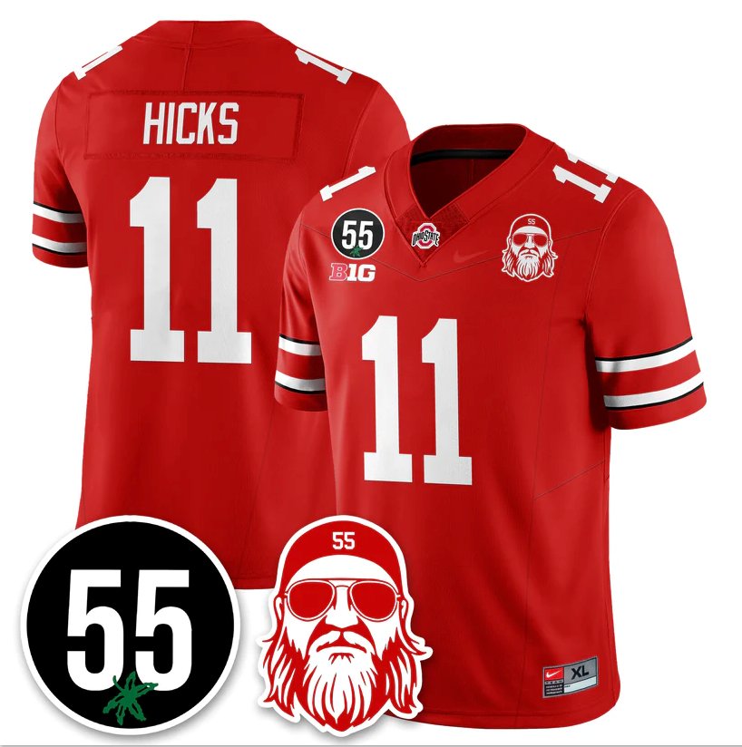 C.J. Hicks Jersey #11 Ohio State Buckeyes Nick Mangold Patch Stitched Red