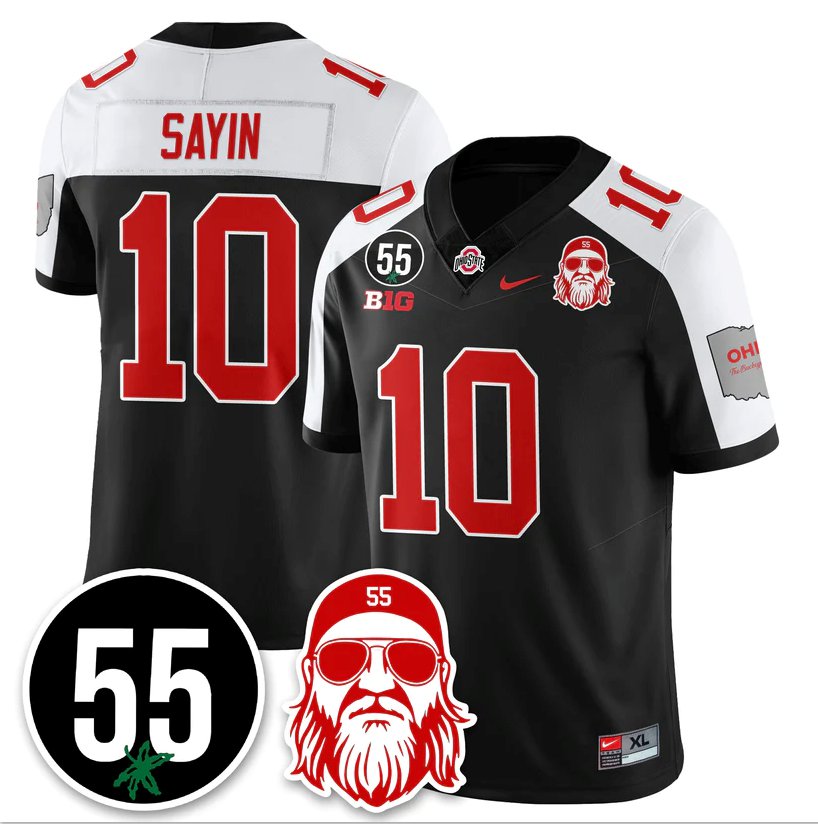 Julian Sayin Jersey #10 Ohio State Buckeyes Nick Mangold Patch Stitched Black Alter