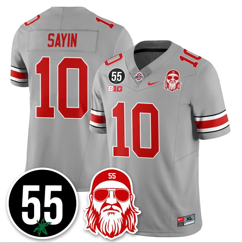 Julian Sayin Jersey #10 Ohio State Buckeyes Nick Mangold Patch Stitched Gray