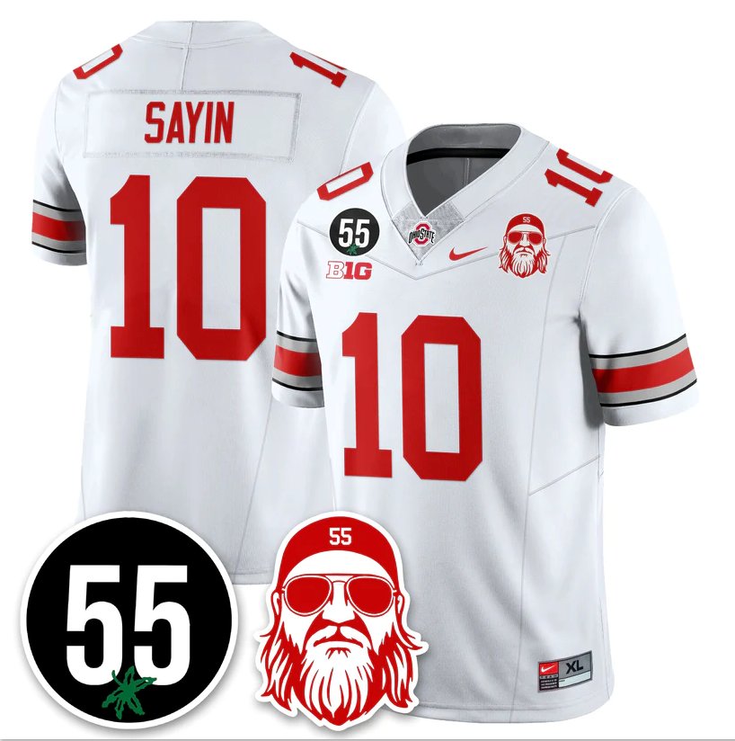 Julian Sayin Jersey #10 Ohio State Buckeyes Nick Mangold Patch Stitched White