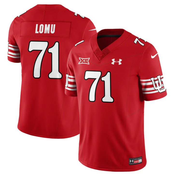 Caleb Lomu Jersey #71 Utah Football 2025 Dark Mode Limited Stitched Red