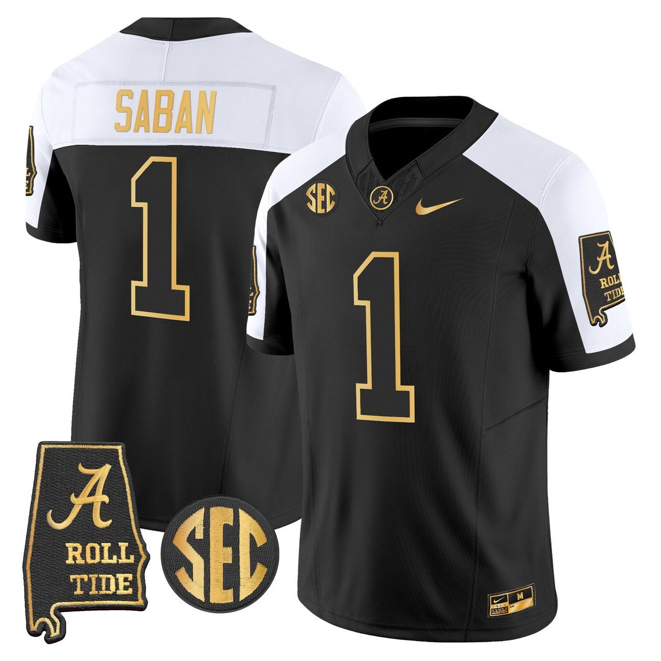 Nick Saban Jersey #1 Alabama Crimson Tide 2025 Gold Vapor Stitched Alternate