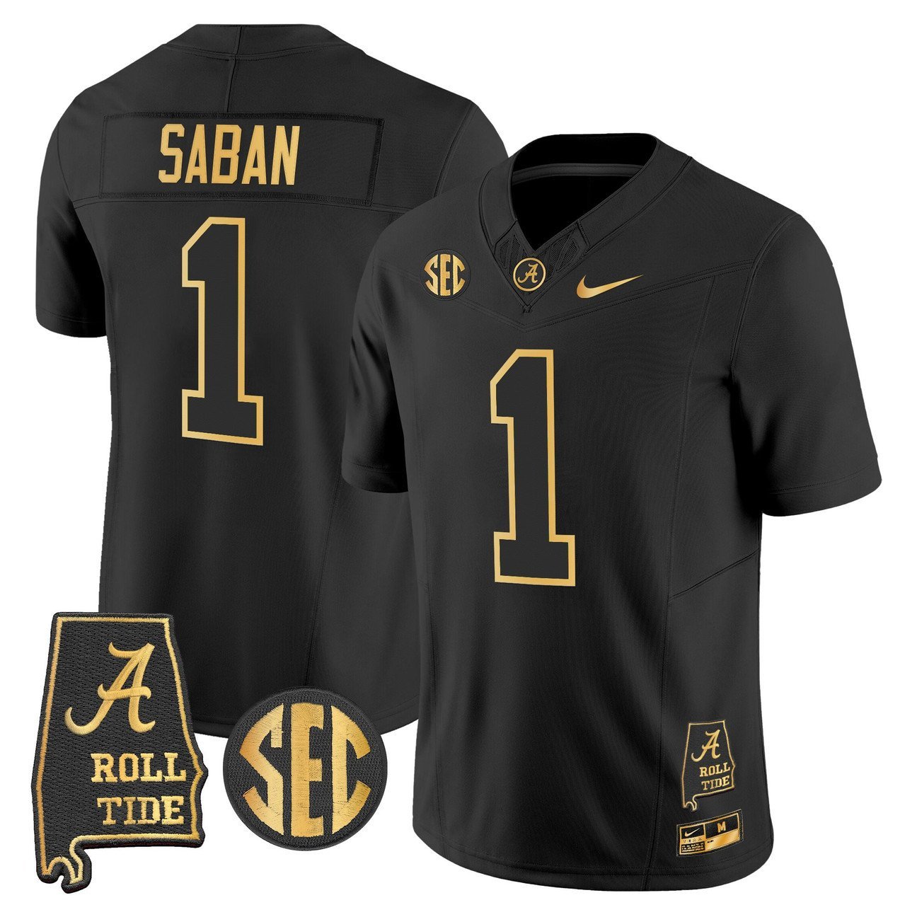 Nick Saban Jersey #1 Alabama Crimson Tide 2025 Gold Vapor Stitched Alternate