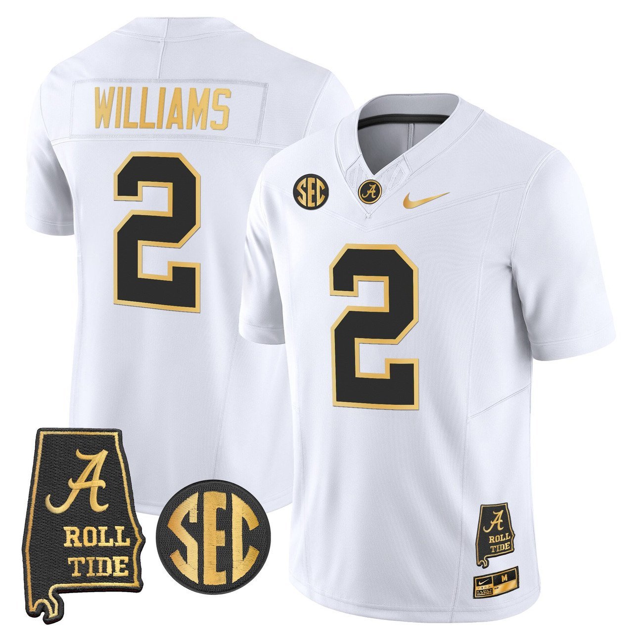 Ryan Williams Jersey #2 Alabama Crimson Tide 2025 Vapor Stitched White Gold