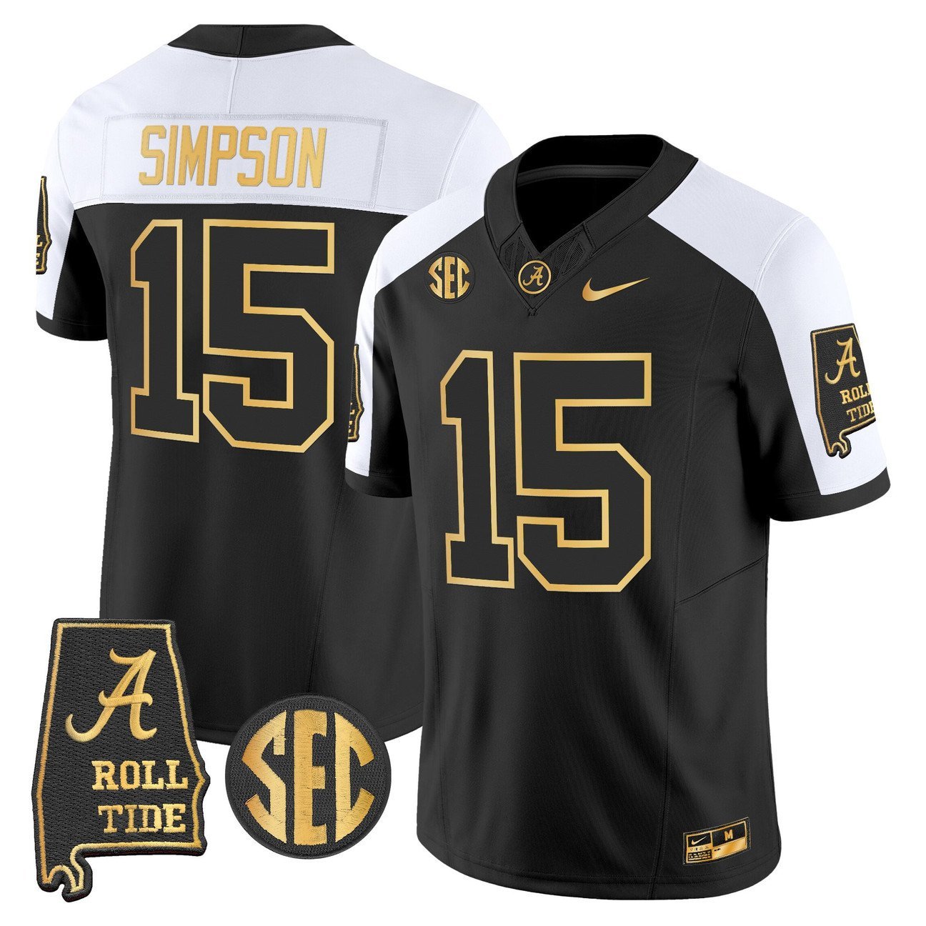 Ty Simpson Jersey #15 Alabama Crimson Tide 2025 Gold Vapor Stitched Alternate