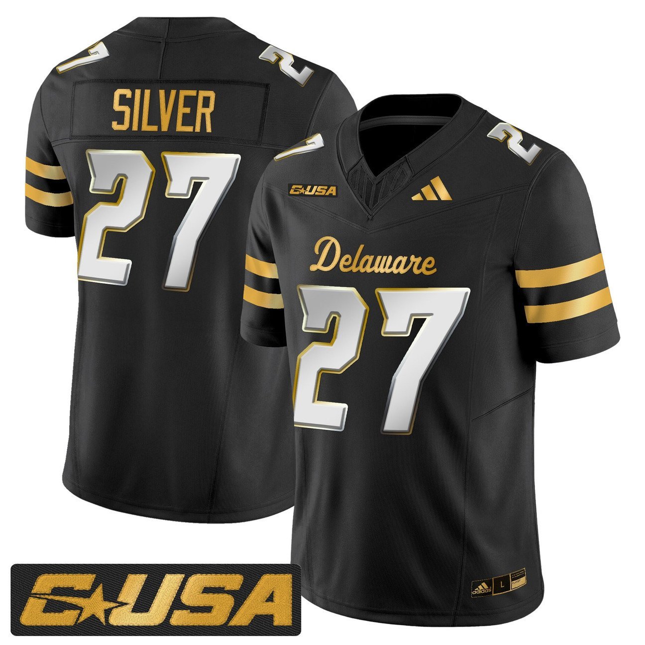 Jo Silver Jersey #27 Delaware Blue Hens 2025 Gold Vapor Stitched Black Limited