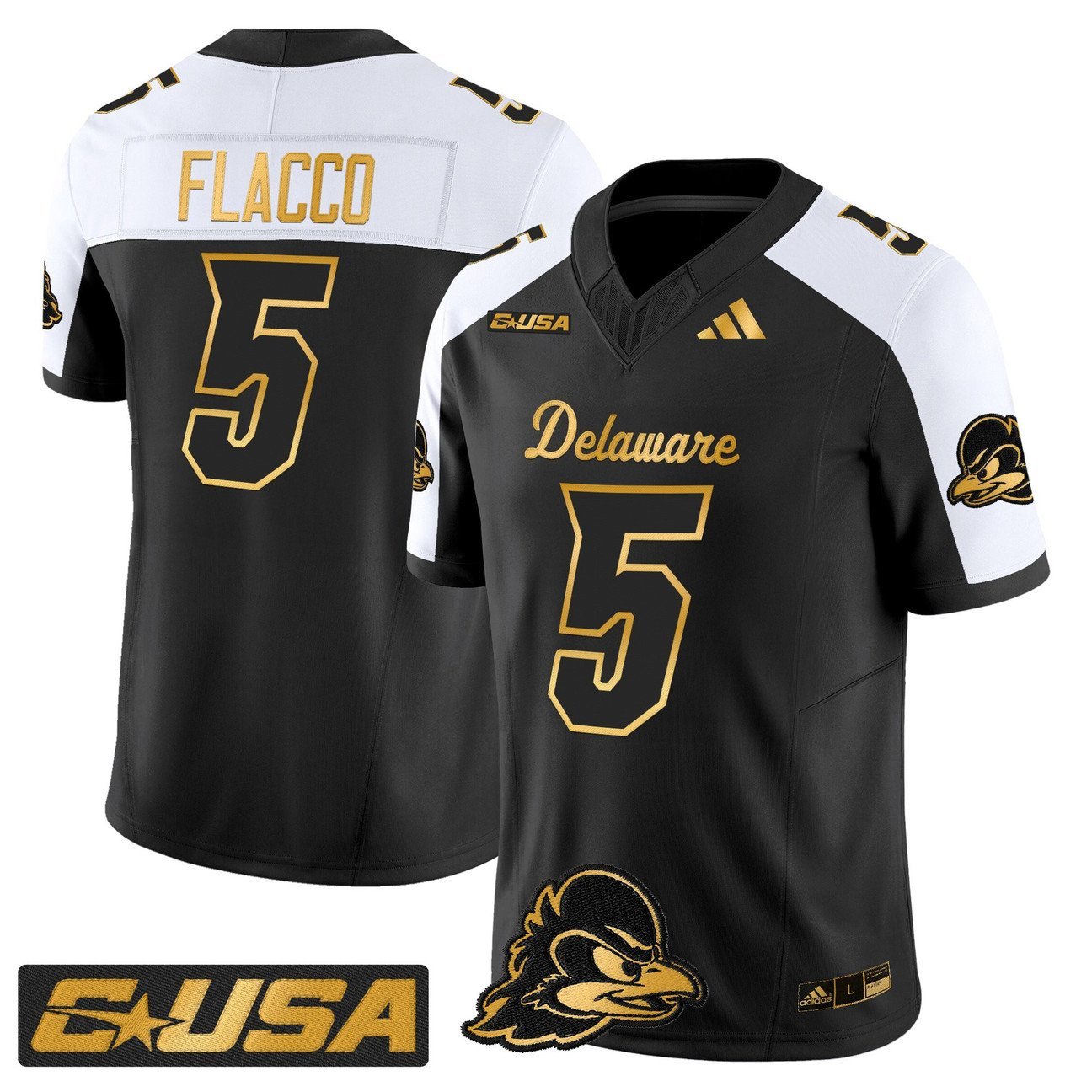 Joe Flacco Jersey #5 Delaware Blue Hens 2025 Gold Vapor Stitched Alternate