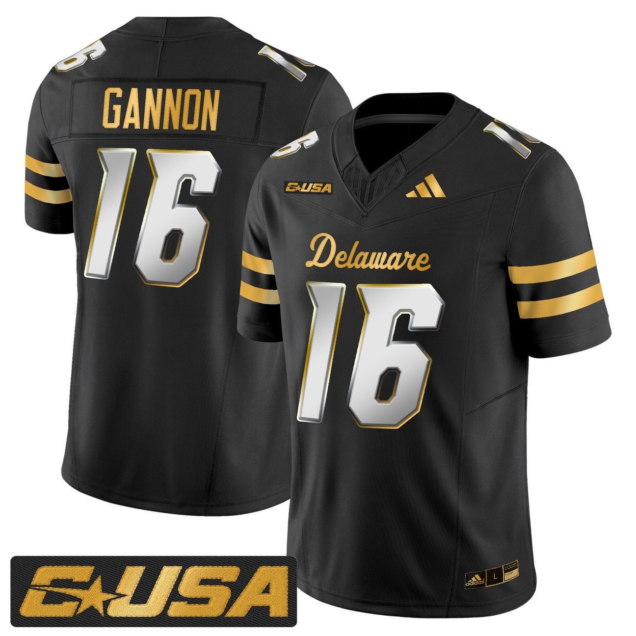 Rich Gannon Jersey #16 Delaware Blue Hens 2025 Gold Vapor Stitched Black Limited