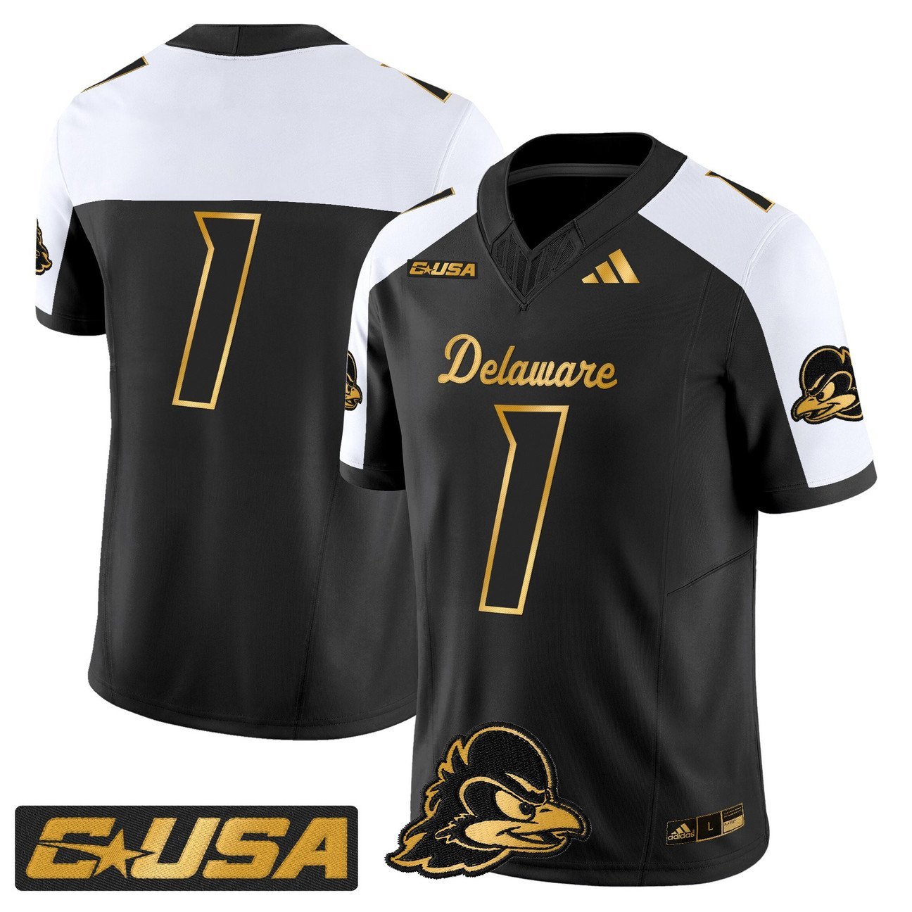 Team Jersey #1 Delaware Blue Hens 2025 Gold Vapor Limited Stitched Alternate