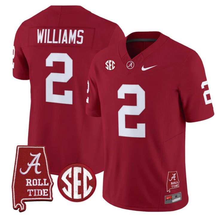 Ryan Williams Jersey #2 Alabama Crimson Tide Throwback Map Stitched Crimson
