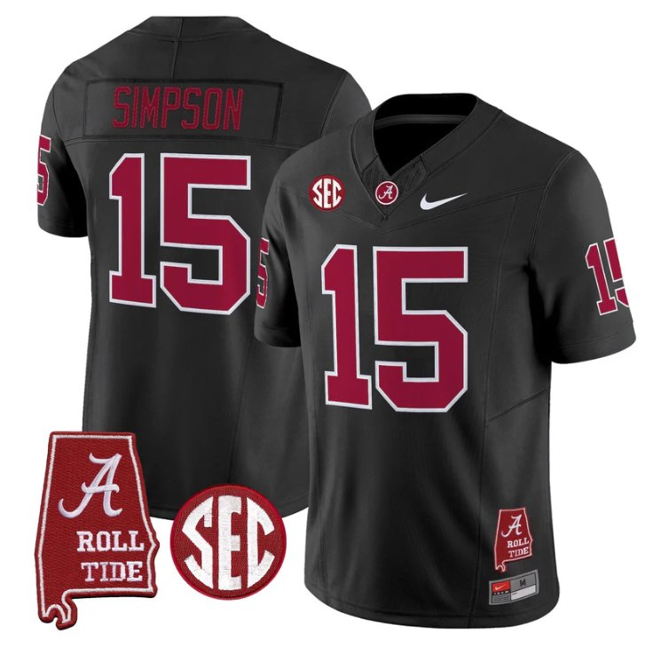 Ty Simpson Jersey #15 Alabama Crimson Tide Throwback Map Stitched Black