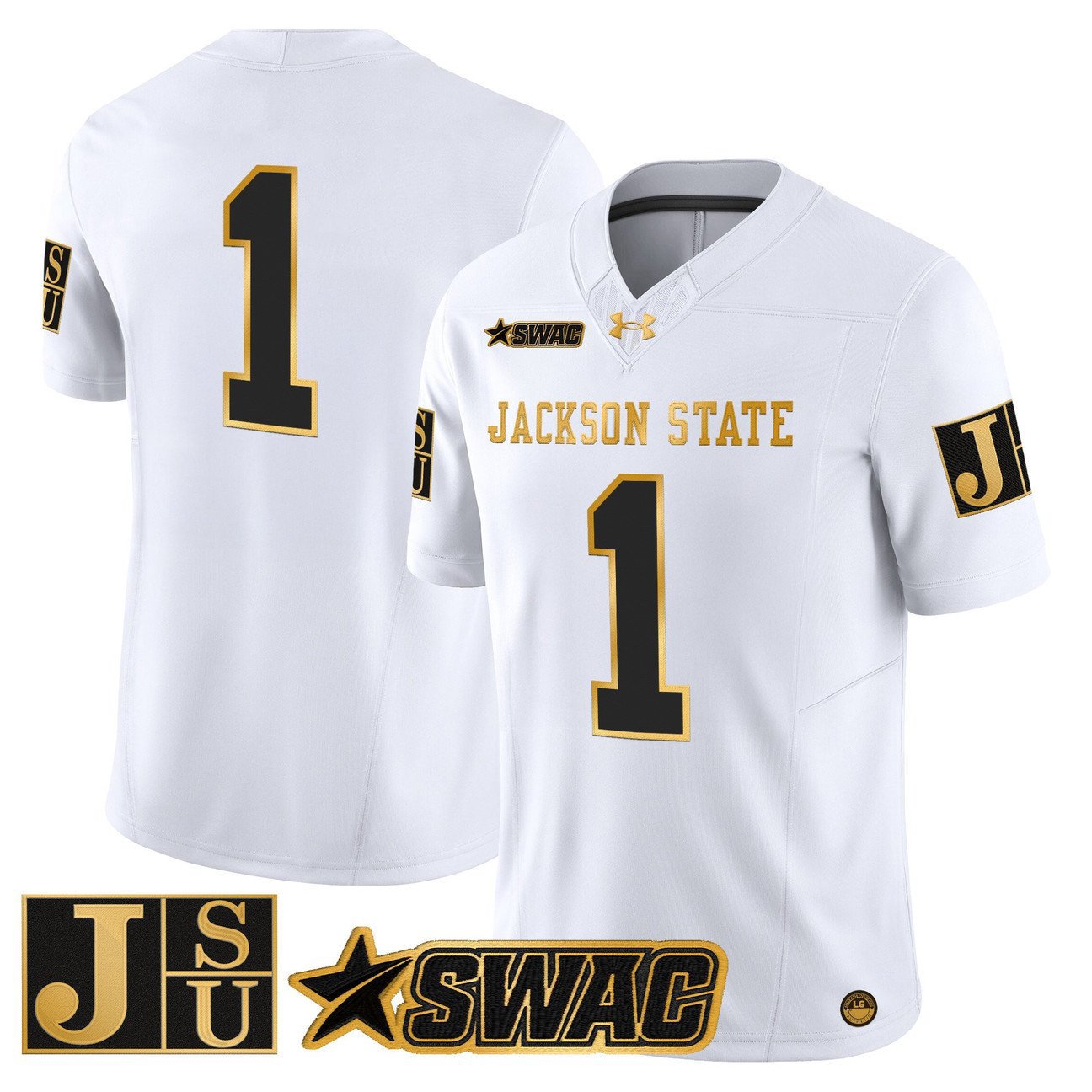 Team Jersey #1 Jackson State Tigers 2025 Gold Vapor Stitched White Gold