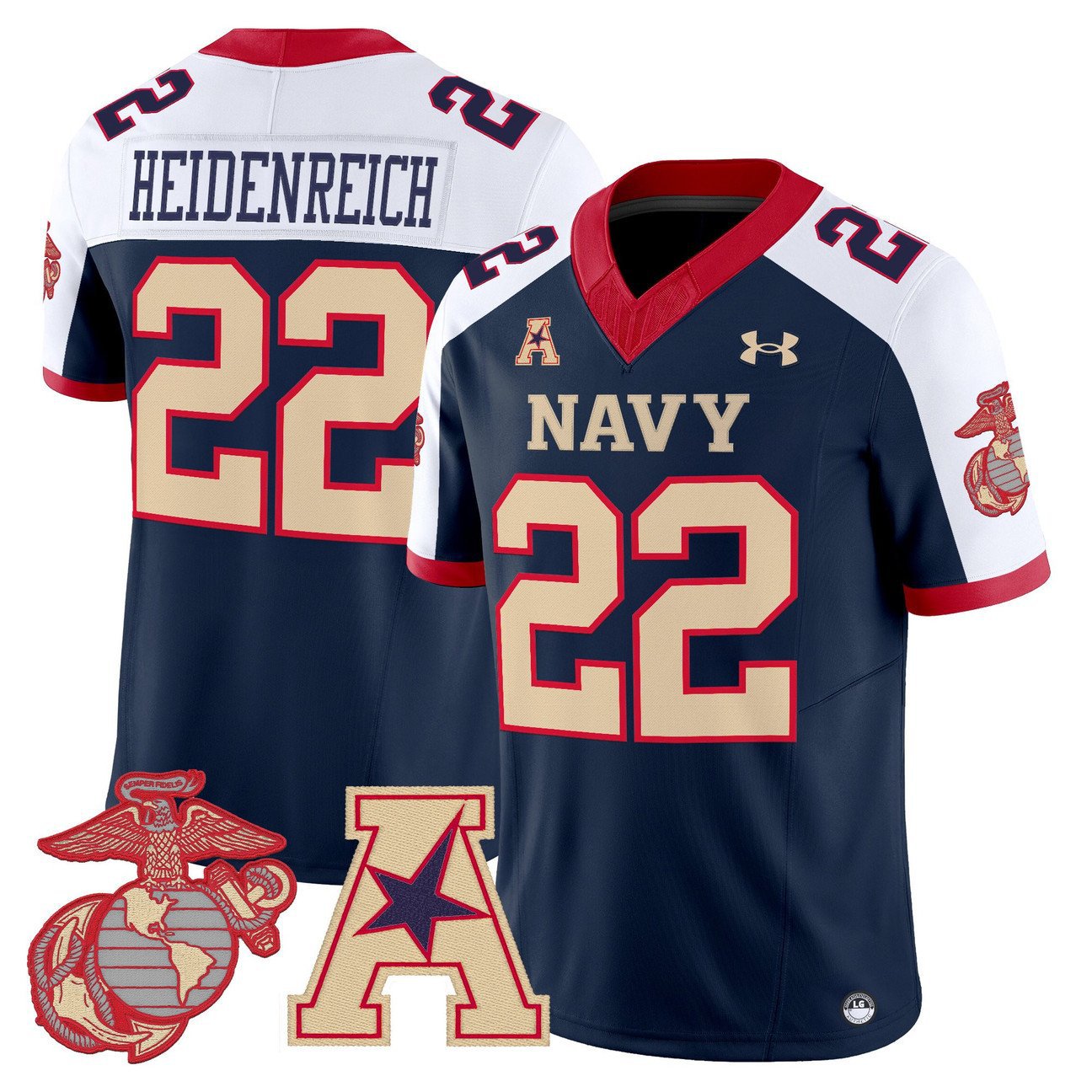 Eli Heidenreich Jersey #22 Navy Midshipmen Vapor USMC Premier Stitched Navy Alter