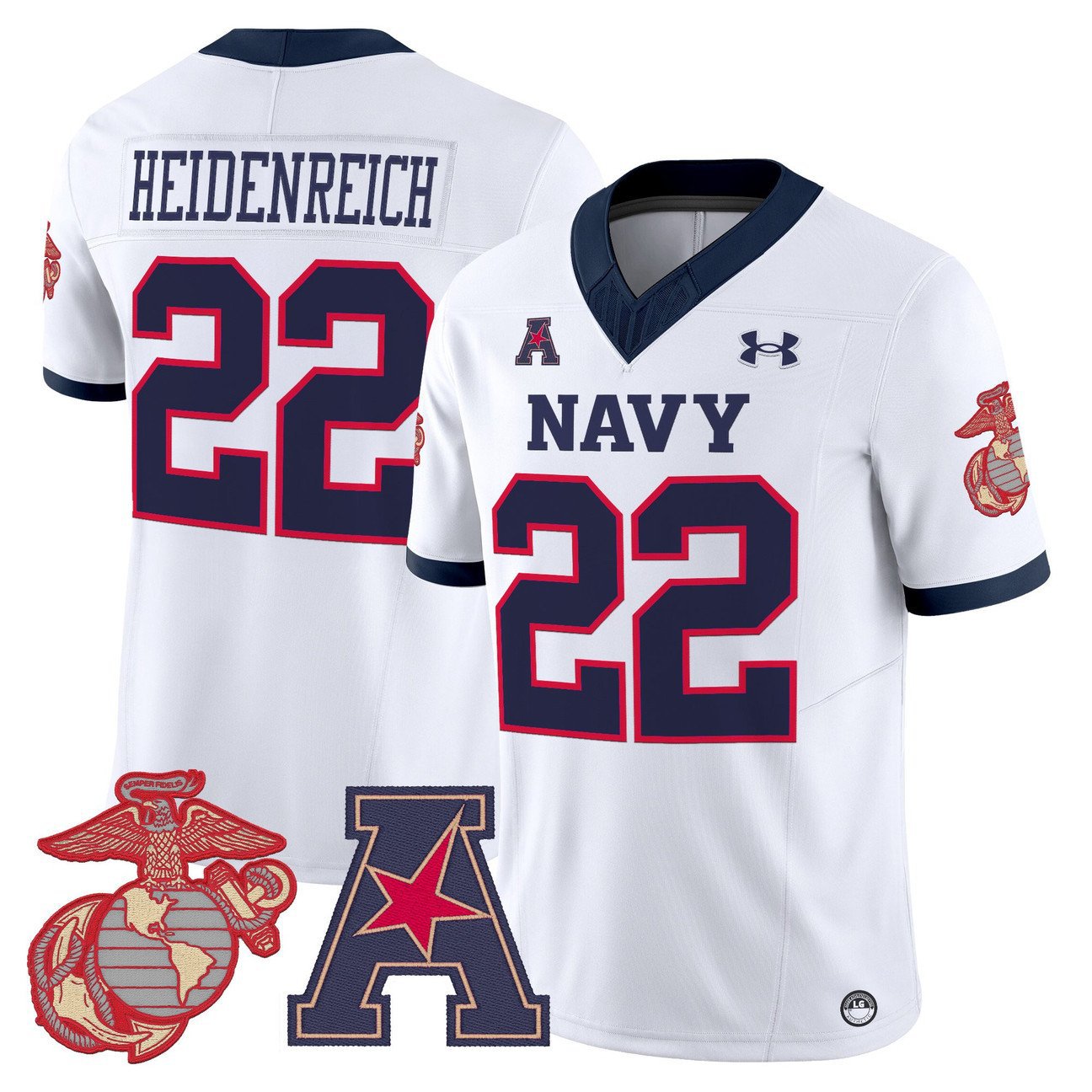 Eli Heidenreich Jersey #22 Navy Midshipmen Vapor USMC Premier Stitched White