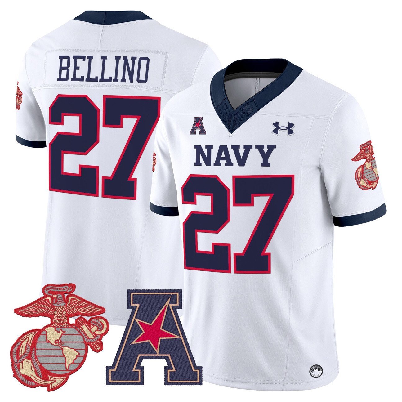Joe Bellino Jersey #27 Navy Midshipmen Vapor USMC Premier Stitched White