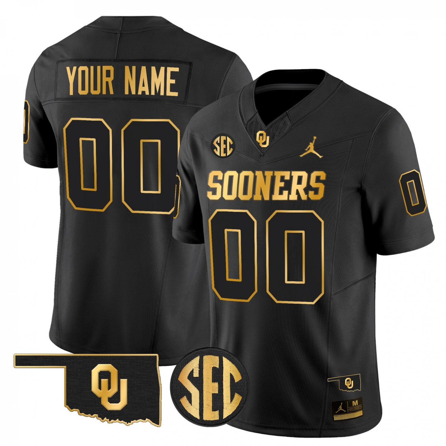 Custom Oklahoma Sooners Jersey 2025 Gold Vapor Limited Stitched Black Gold