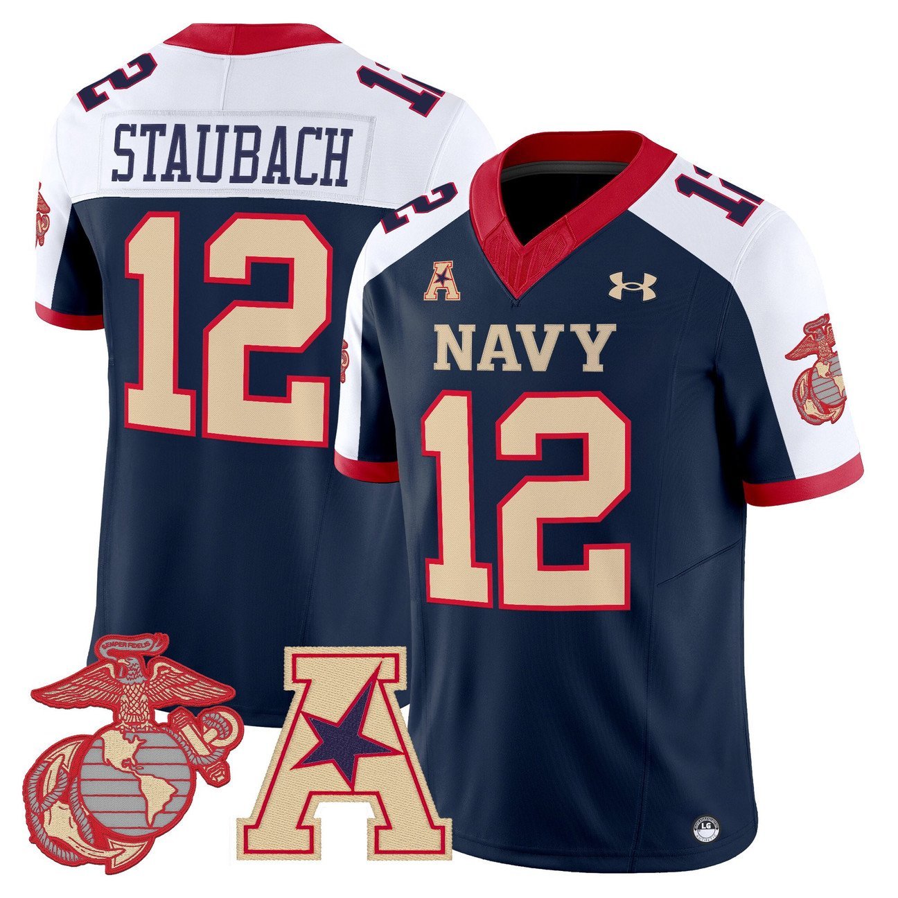 Roger Staubach Jersey #12 Navy Midshipmen Vapor USMC Premier Stitched Navy Alter