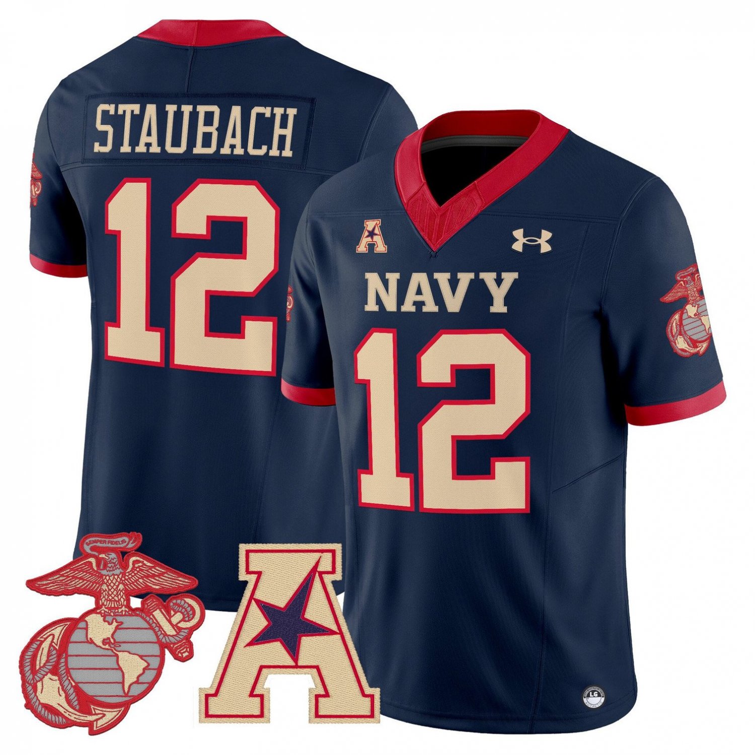 Roger Staubach Jersey #12 Navy Midshipmen Vapor USMC Premier Stitched Navy