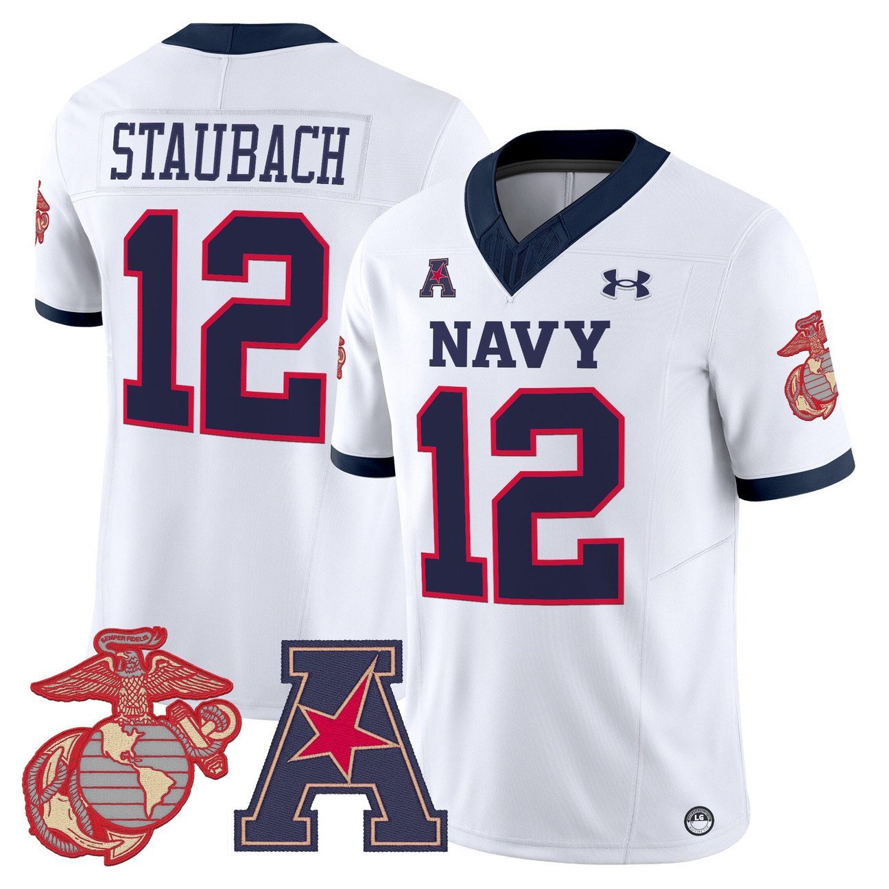 Roger Staubach Jersey #12 Navy Midshipmen Vapor USMC Premier Stitched White