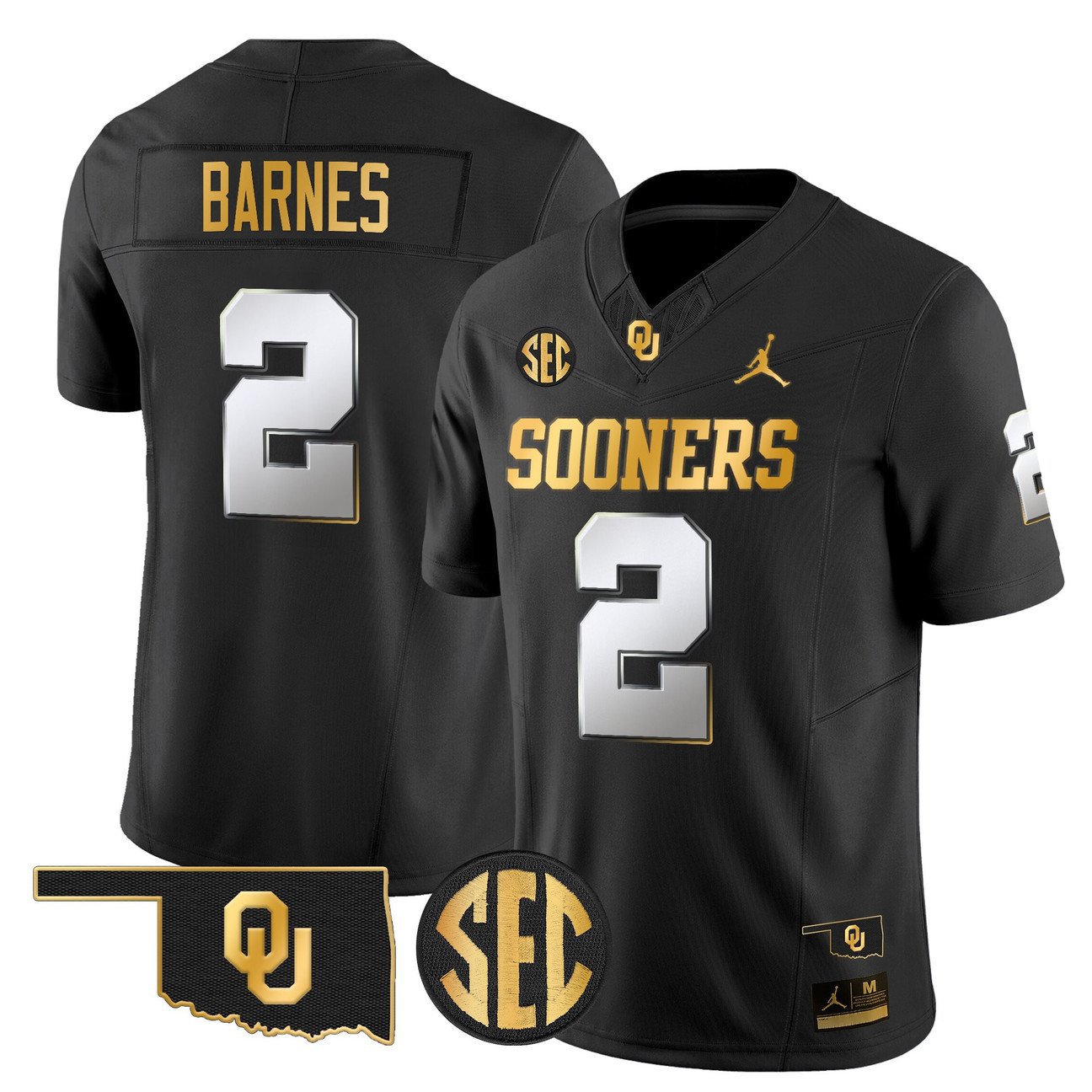 Jovantae Barnes Jersey #2 Oklahoma Sooners 2025 Gold Stitched Black Limited