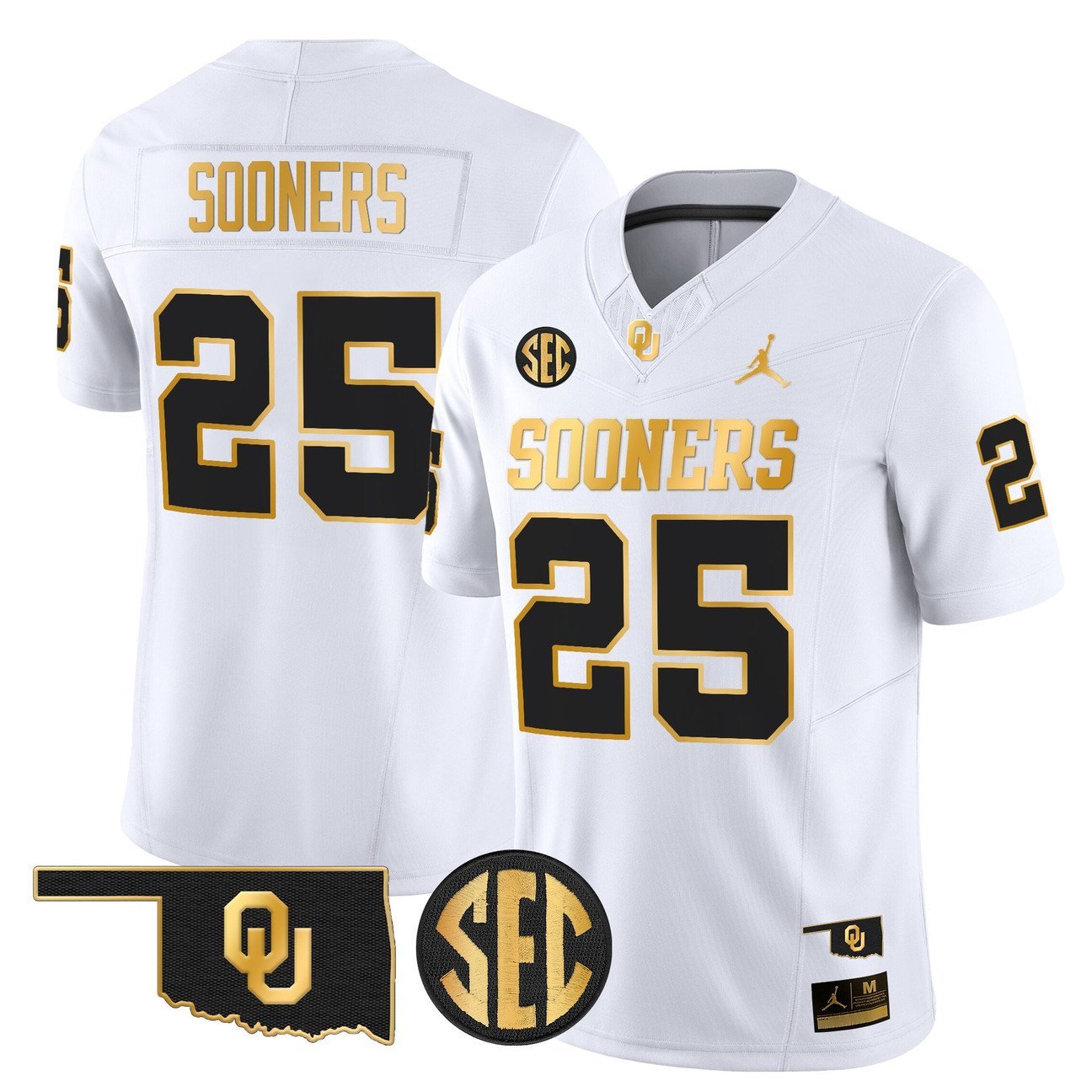 Sooners Jersey #25 Oklahoma Sooners 2025 Gold Vapor Limited Stitched White Gold