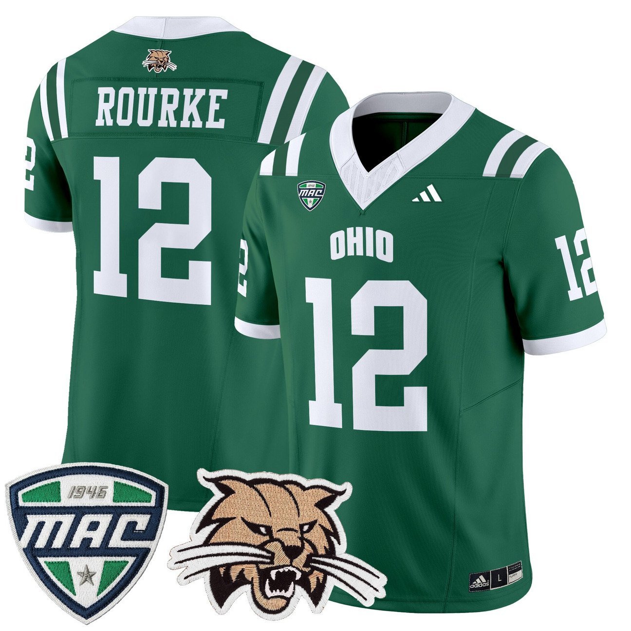 Nathan Rourke Jersey #12 Ohio Bobcats 2025 Vapor Limited Stitched Green