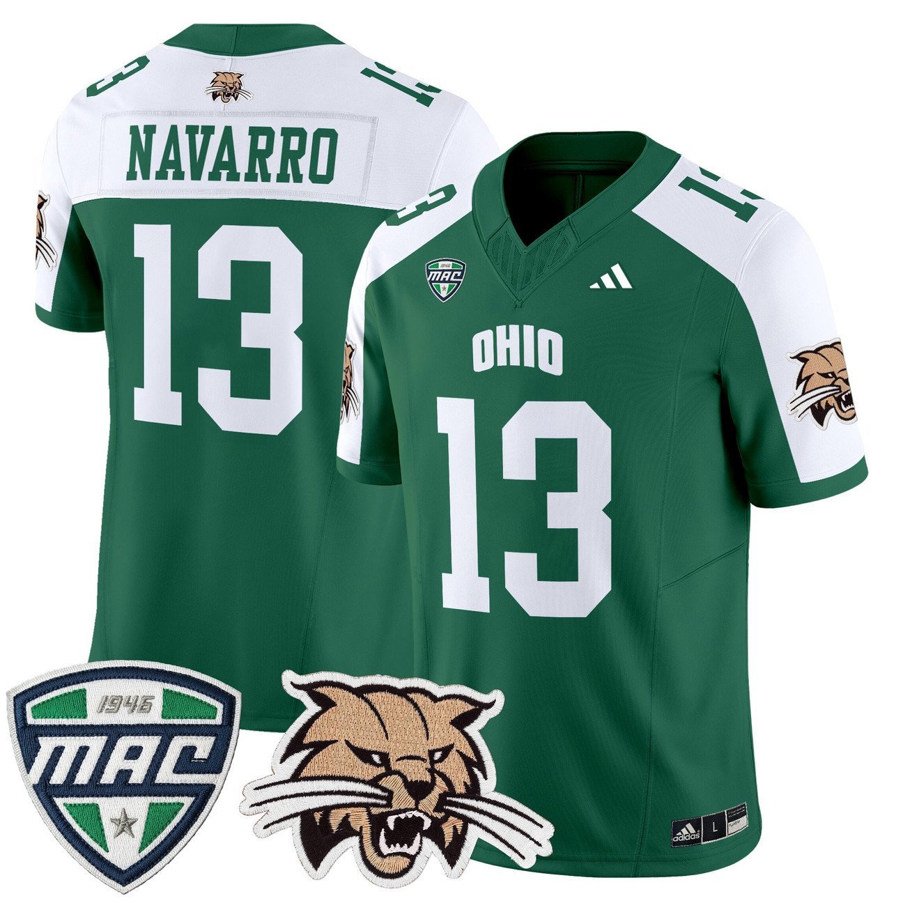 Parker Navarro Jersey #13 Ohio Bobcats 2025 Vapor Limited Stitched Green Alter
