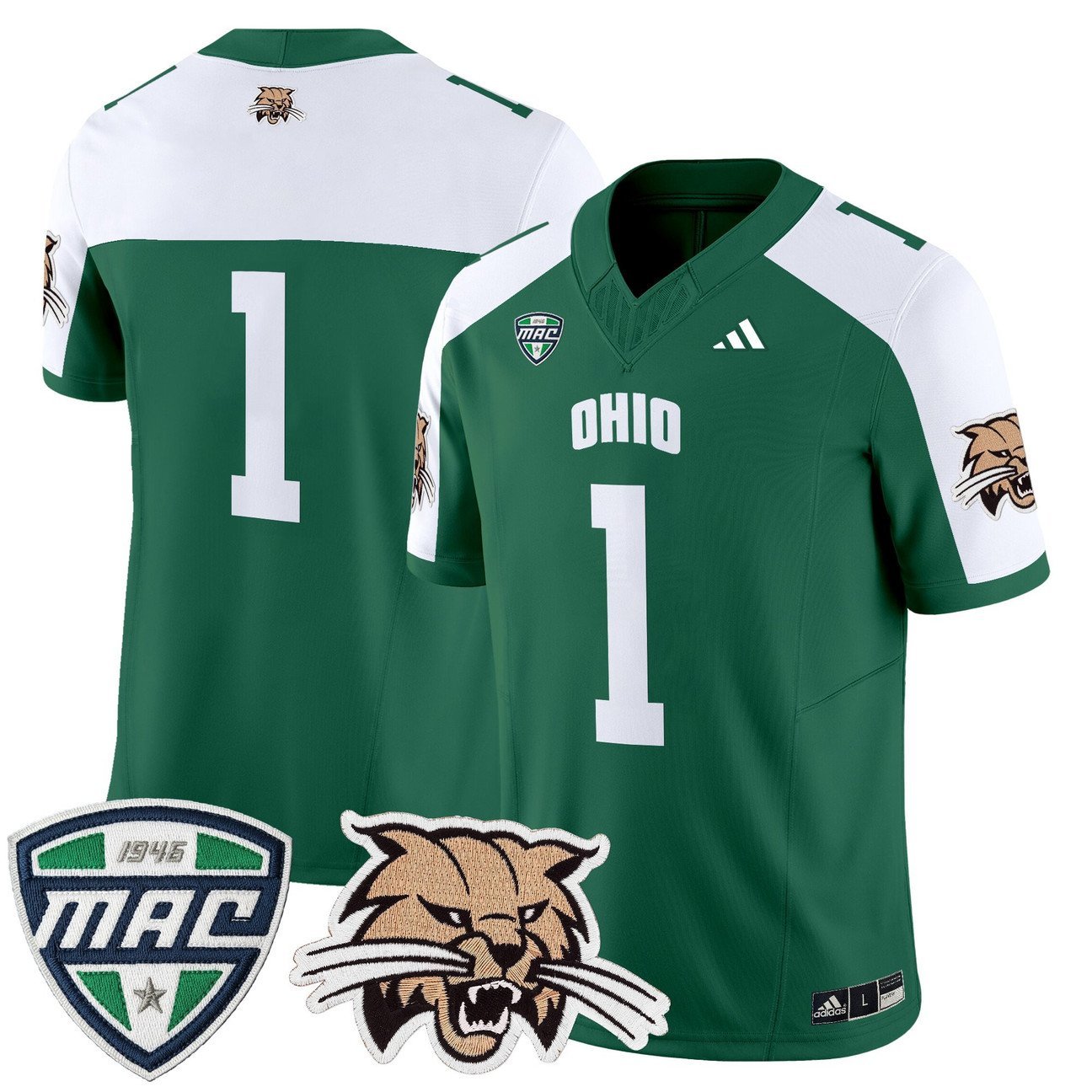 Team Jersey #1 Ohio Bobcats 2025 Vapor Limited Stitched Green Alter