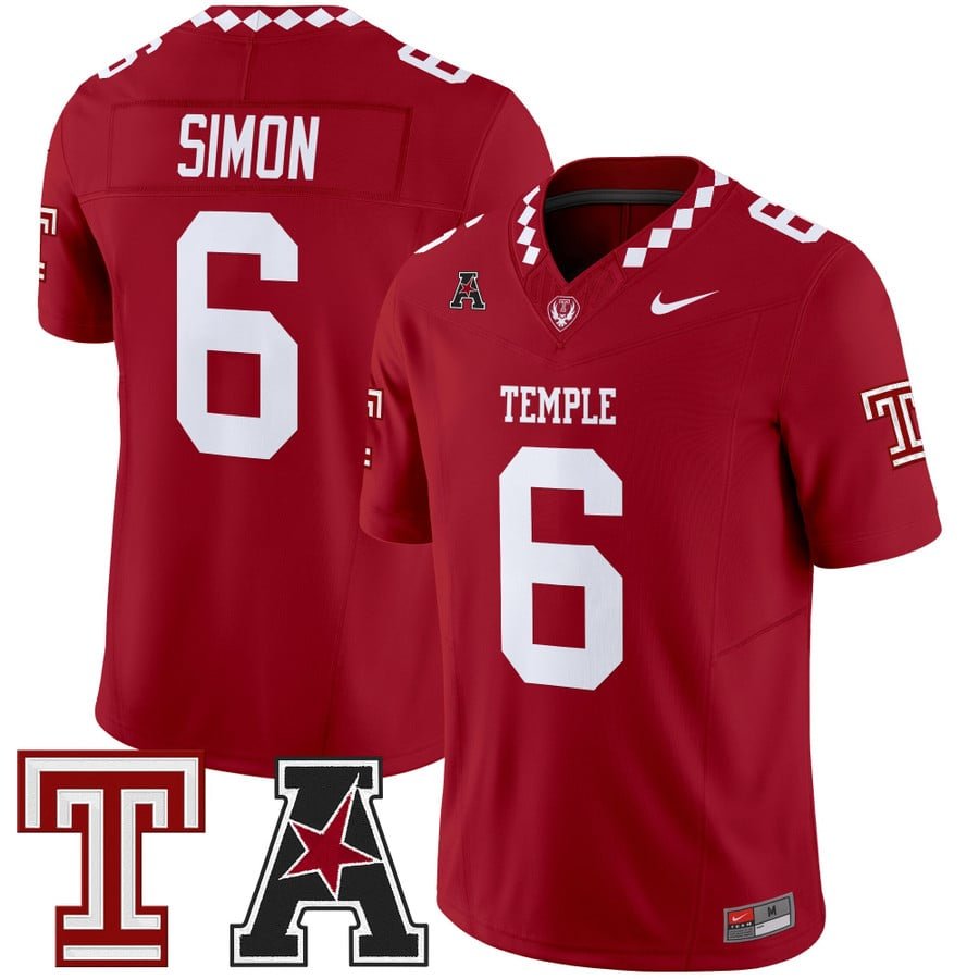 Evan Simon Jersey #6 Temple Owls 2025 Vapor Limited Stitched Crimson
