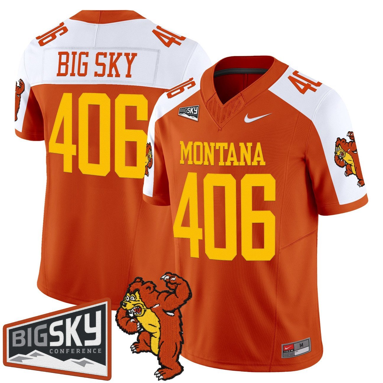 Big Sky Jersey #406 Montana Grizzlies 1995 Throwback Vapor Stitched Orange Alter