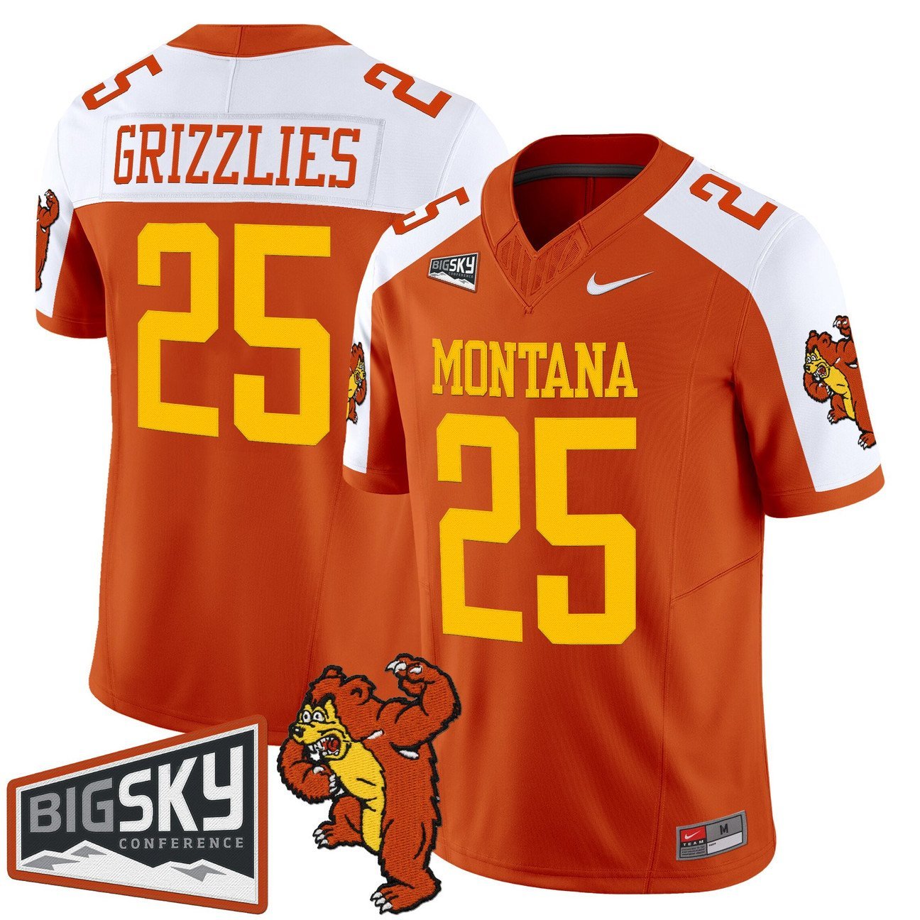Grizzlies Jersey #25 Montana Grizzlies 1995 Throwback Vapor Stitched Orange Alter