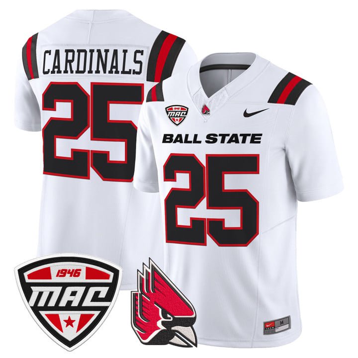 Cardinals Jersey #25 Ball State Cardinals 2025 Limited Stitched White
