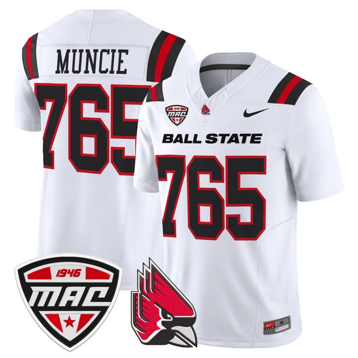 Muncie Jersey #765 Ball State Cardinals 2025 Limited Stitched White