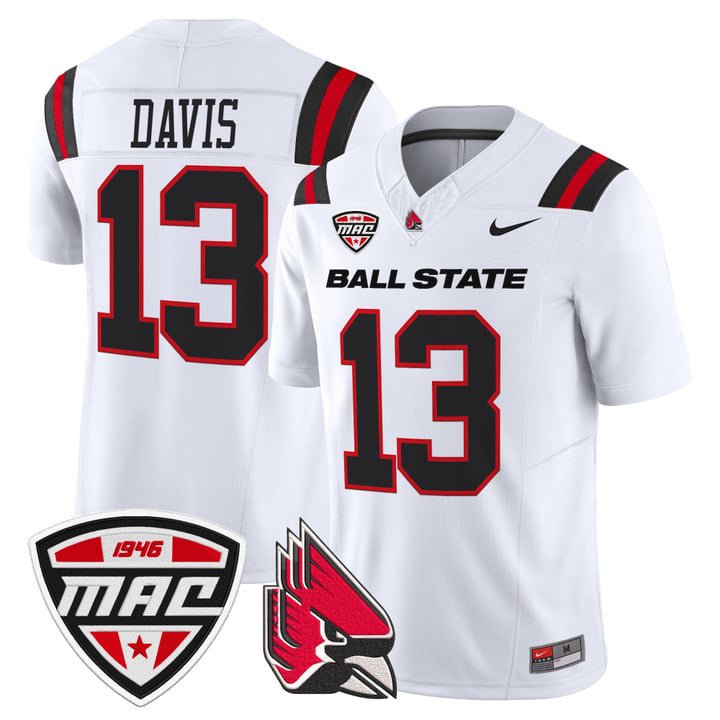 Nate Davis Jersey #13 Ball State Cardinals 2025 Limited Stitched White