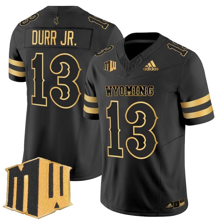Chris Durr Jr Jersey #13 Wyoming Cowboys 2025 Gold Vapor Stitched Black Gold