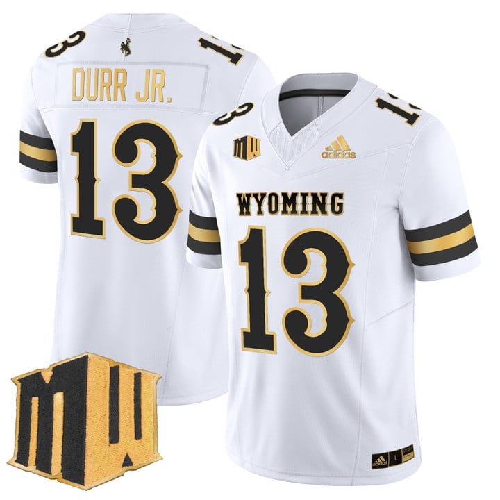 Chris Durr Jr Jersey #13 Wyoming Cowboys 2025 Gold Vapor Stitched White Gold