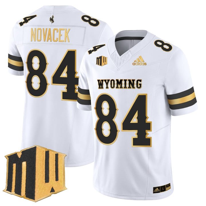 Jay Novacek Jersey #84 Wyoming Cowboys 2025 Gold Vapor Stitched White Gold