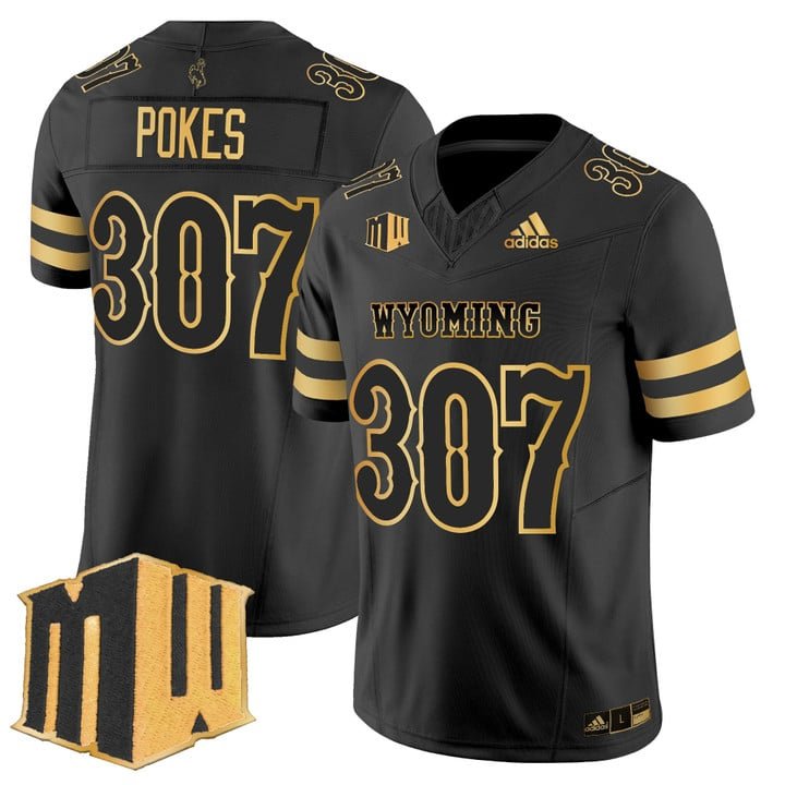 Pokes Jersey #307 Wyoming Cowboys 2025 Gold Vapor Limited Stitched Black Gold