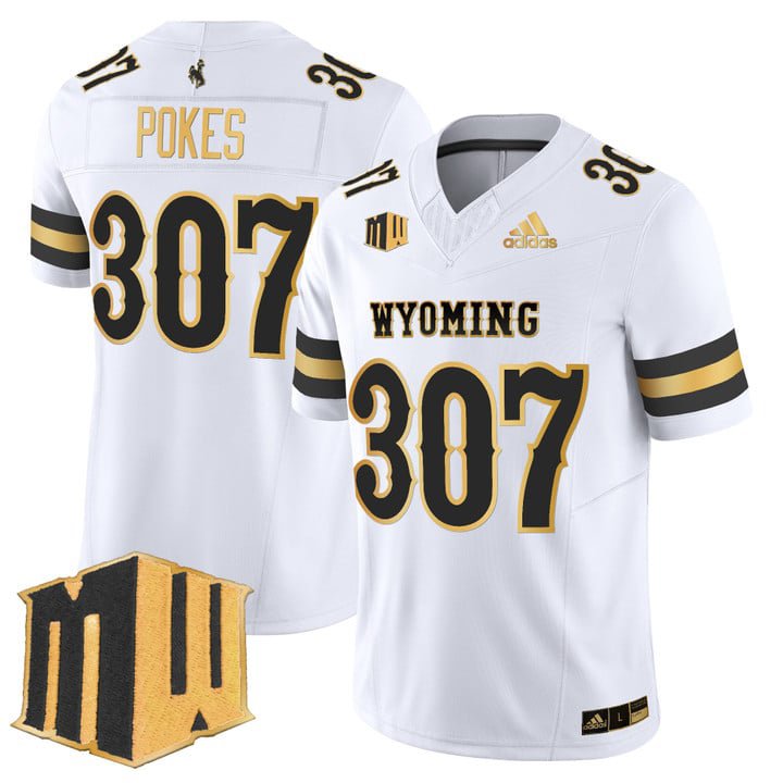 Pokes Jersey #307 Wyoming Cowboys 2025 Gold Vapor Limited Stitched White Gold