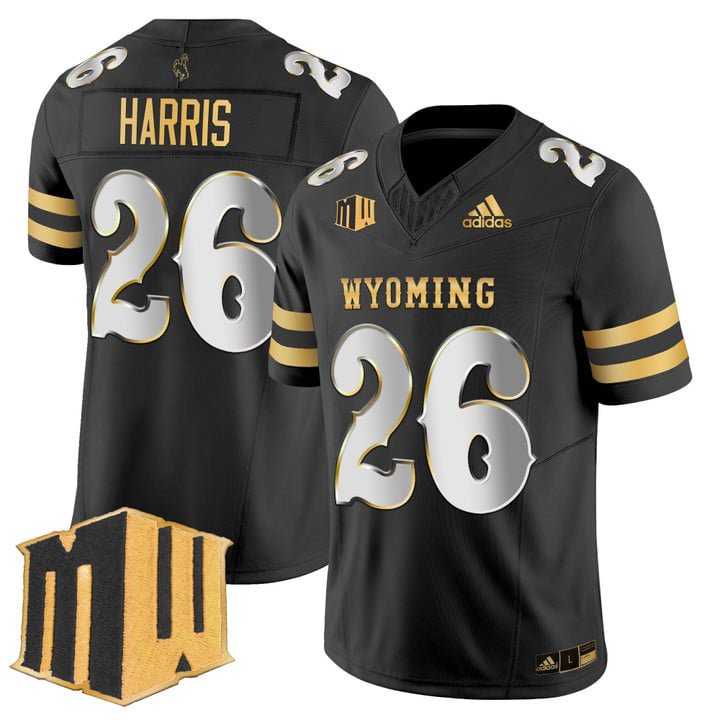 Samuel Harris Jersey #26 Wyoming Cowboys 2025 Gold Vapor Stitched Black Limited