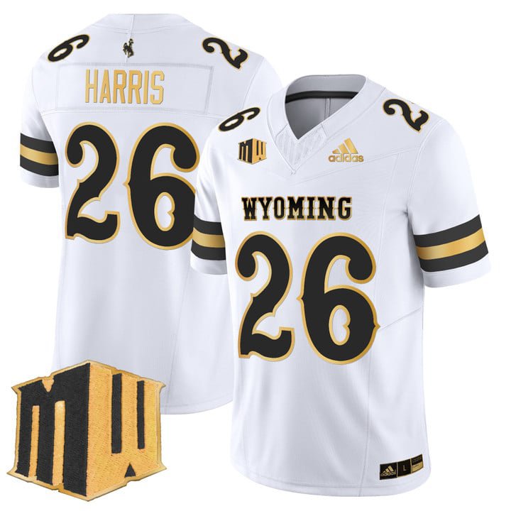 Samuel Harris Jersey #26 Wyoming Cowboys 2025 Gold Vapor Stitched White Gold