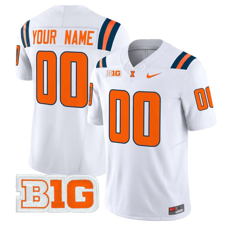 Custom Illinois Fighting Illini Jersey 2025 Vapor Limited Stitched White