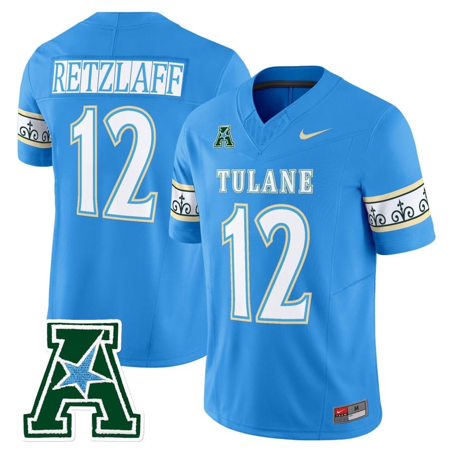 Jake Retzlaff Jersey #12 Tulane Green Wave 2025 City Edition Stitched Blue