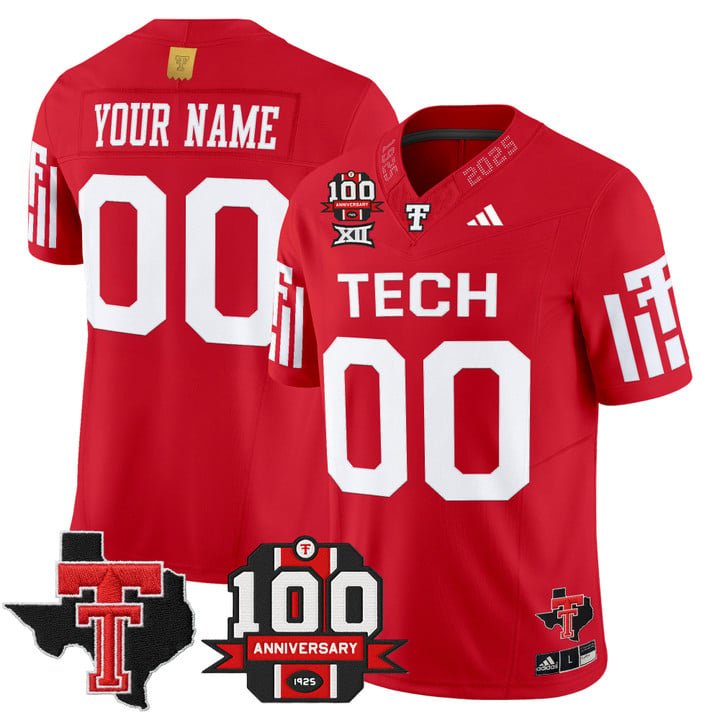 Custom Texas Tech Red Raiders Jersey 100th Anniversary Patch 2025 Stitched Red