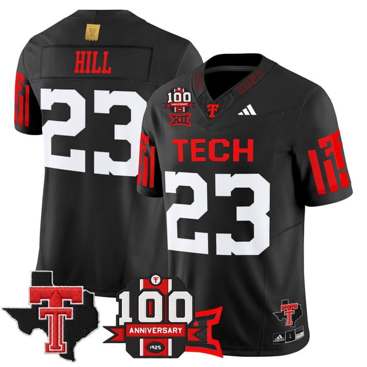 Adam Hill Jersey #23 Texas Tech 2025 100th Anniversary Patch Stitched Black
